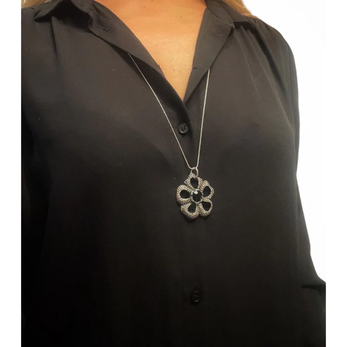 Conjunto doble collar intercambiale flor plata