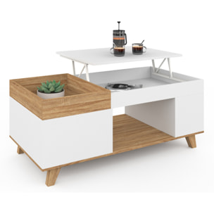 Table basse Stella relevable et double coffre bois et blanc