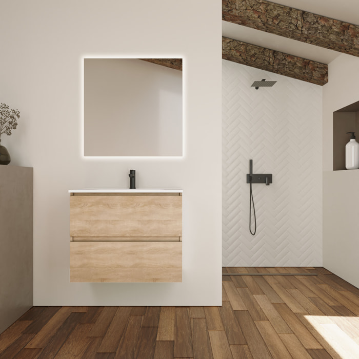 Conjunto de Baño Kaji | Mueble de Baño Suspendido | 80 cm Bardolino| Dos Cajones | Lavabo Encastrado | No incluye Espejo | Alday