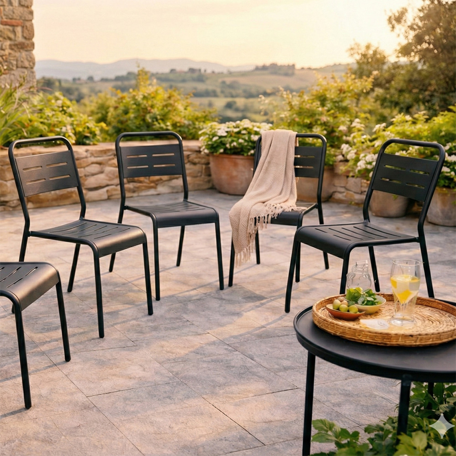 Lot de 6 chaises de jardin empilables gris foncé EVORA