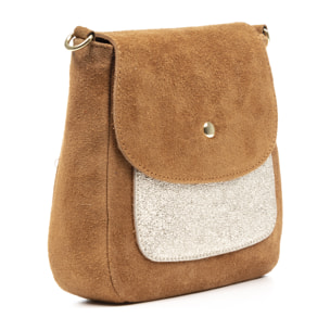 Altissimo bolso bandolera mujer. Piel auténtica Gamuza combinada con Gamuza Lacada brillante.