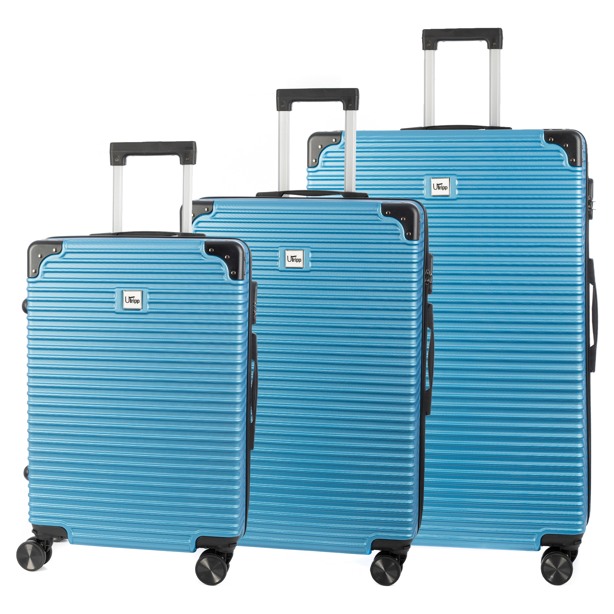 DAM Set di 3 valigie Trolley, in materiale leggero ABS ad alta resistenza con angoli rinforzati. Serratura numerica e 4 ruote doppie rimovibili e girevoli a 360°. 54x32x80 Cm. Colore: Blu Denim