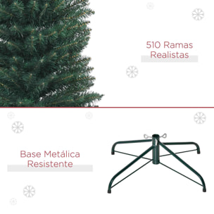 Árbol de Navidad Estrecho 210 cm, Árbol de Navidad Artificial con 510 Ramas, Base Plegable y Soporte Metálico, Fácil Montaje, para Salón, Interior, Verde