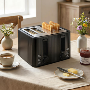 Tostadora 4 Ranuras Anchas, Tostador de Pan, 7 Niveles de Tostado, Función Descongelar, Recalentar y Cancelar, Bandeja de Migas Extraíble, 1710W, Negro