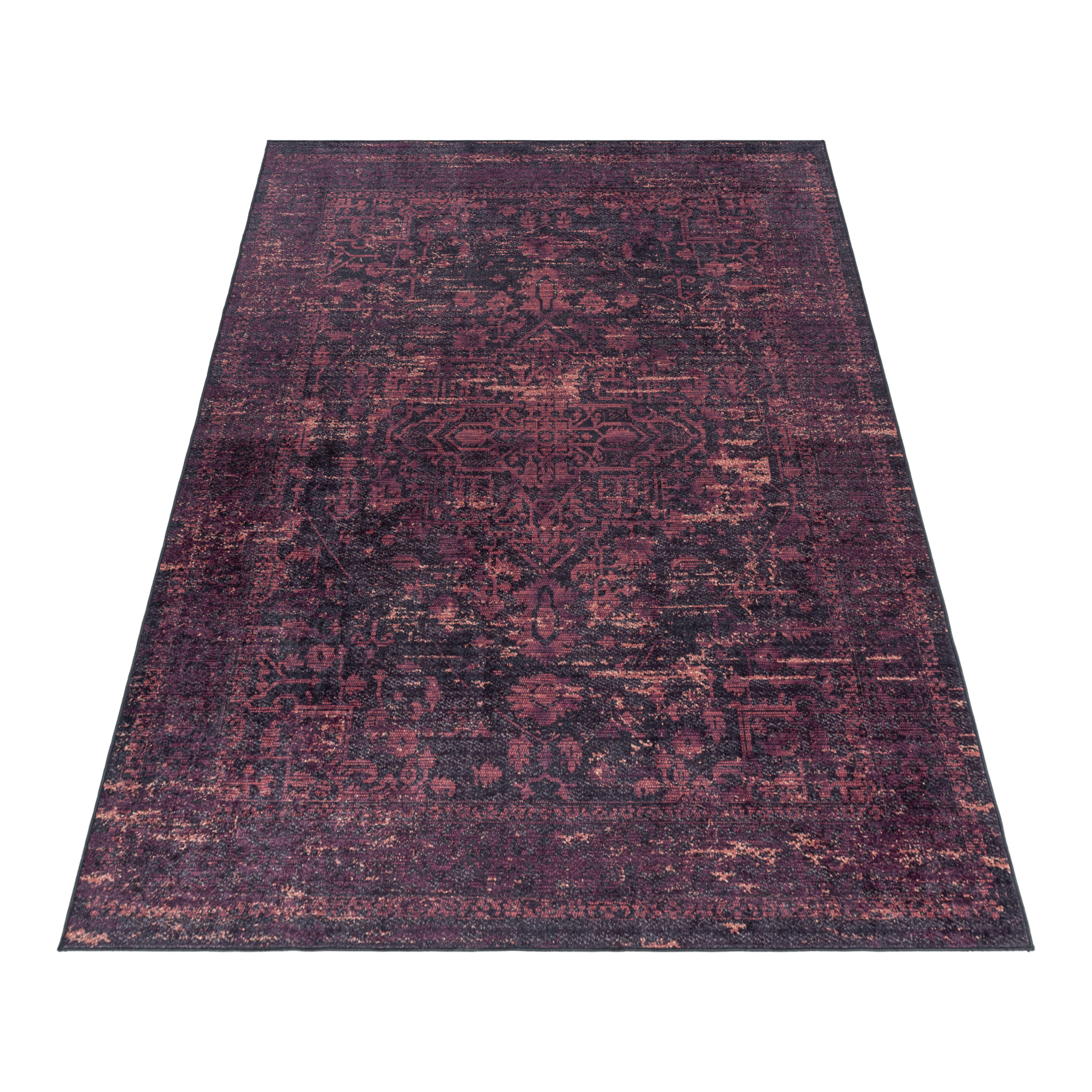 FIESTA - Tapis oriental effet vieilli rouge foncé