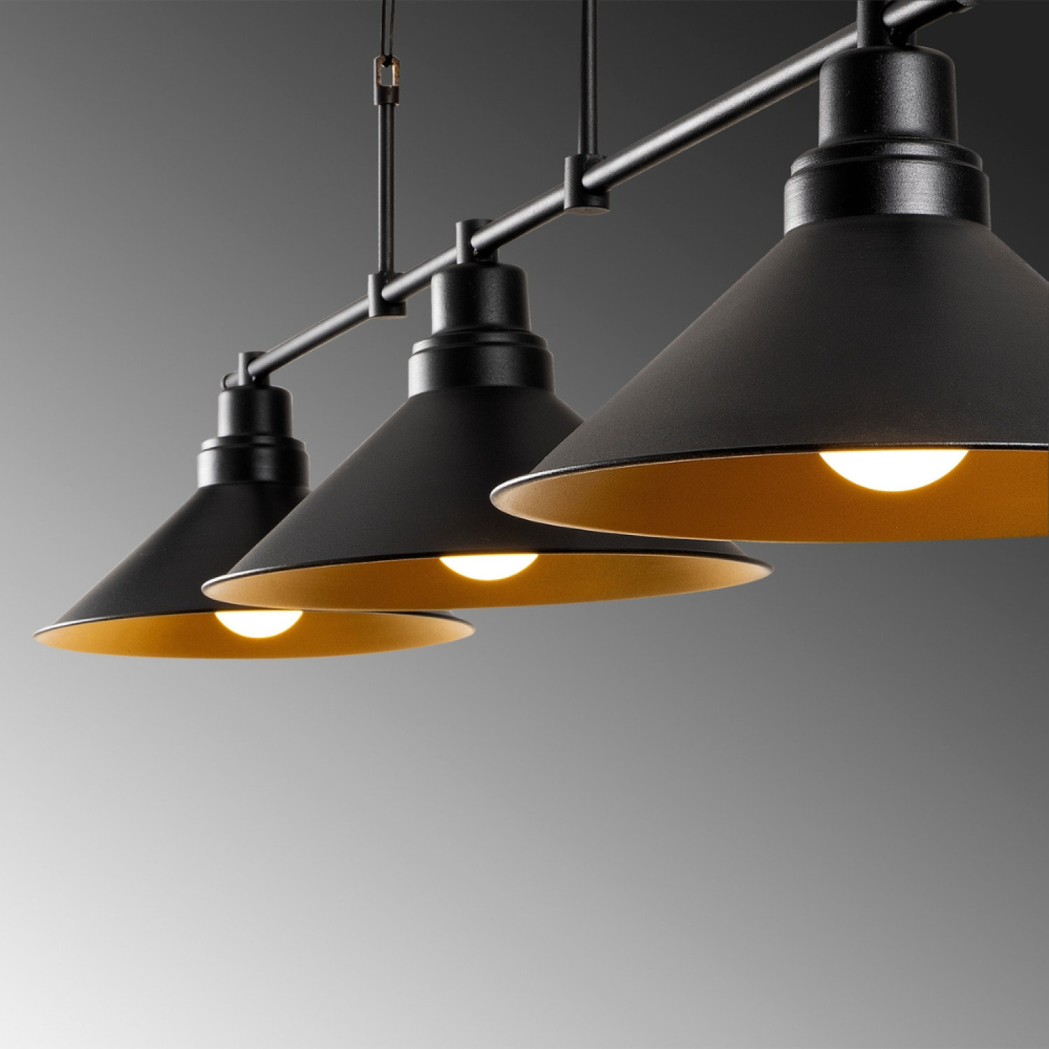 NILA - Suspension industreille noire 3 ampoules