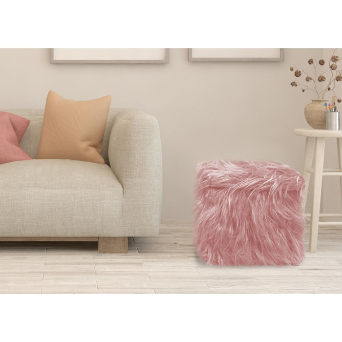 Pouf Poggiapiedi Contenitore Quadrato Ecopelliccia Yeti Rosa