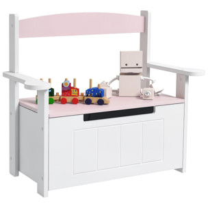 Baúl para Juguetes Infantil, Banco Almacenaje para Niños, con Respaldo y Tapa Amortiguadora, Carga 30 kg, para Salas de Juego, Dormitorio, 68,5x34x58 cm, Rosa y Blanco