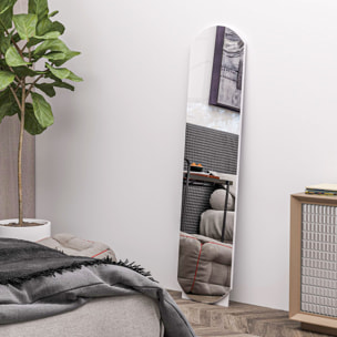 Miroir sur pied ou mural 150 cm avec étagère de rangement, grand miroir arqué pour chambre, entrée ou couloir, blanc