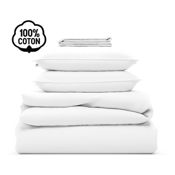 Parure de lit unie - taie 60x60 cm | 100 % coton | Blanc | Douce, respirante, naturelle