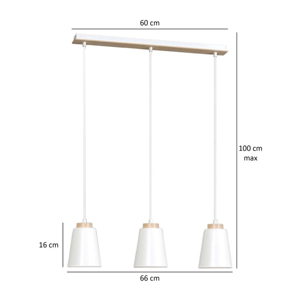 Lampada a sospensione Bolero in acciaio bianco opaco e legno