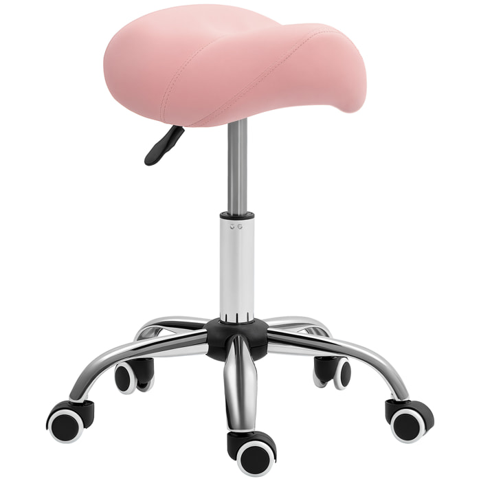 Tabouret de massage tabouret selle ergonomique pivotant 360° hauteur réglable revêtement synthétique rose chromé