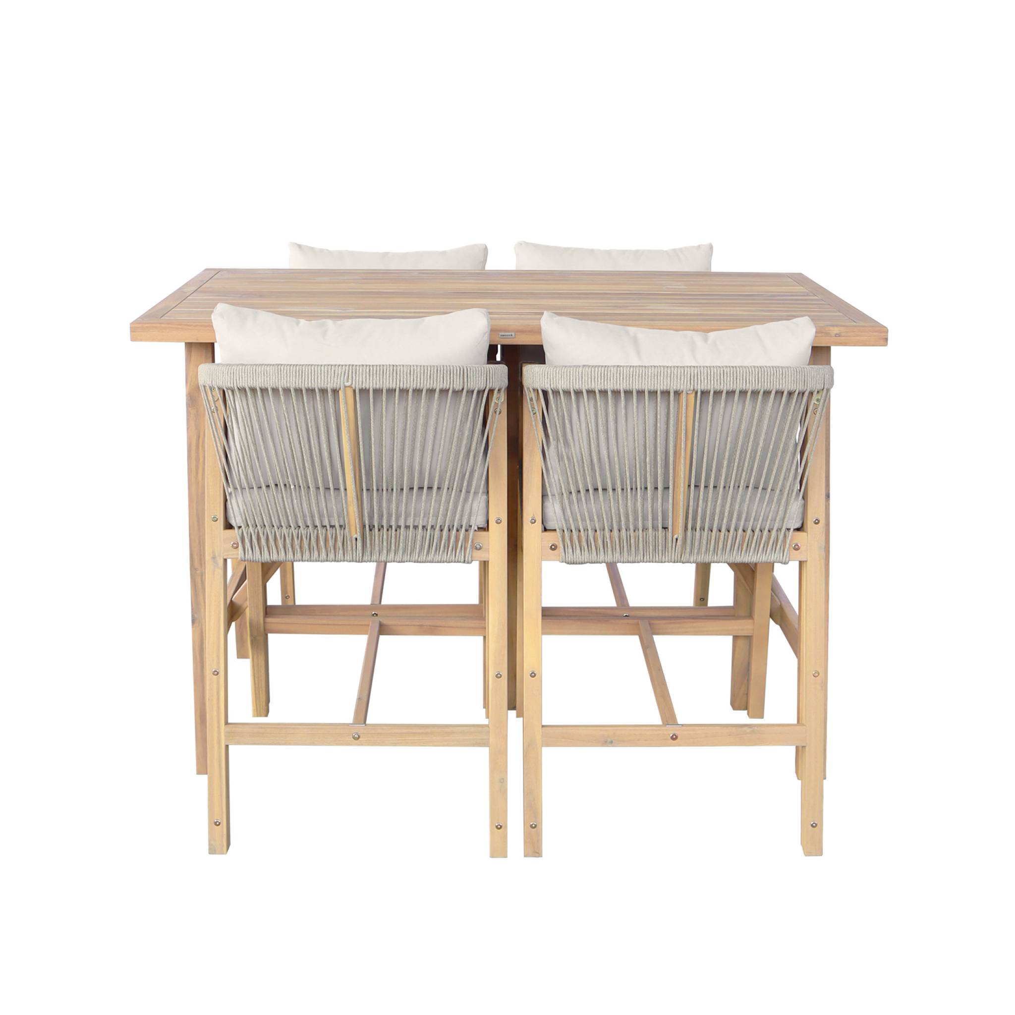 Table haute de jardin bois d'acacia + 4 assises Paloma et Zahara naturel 150 x 81 x 100 cm