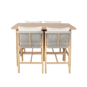 Table haute de jardin bois d'acacia + 4 assises Paloma et Zahara naturel 150 x 81 x 100 cm