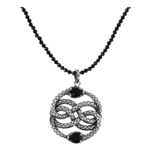 Collana Lunga con Spinello Nero e Pendente Serpente a Intreccio Texture Sirena