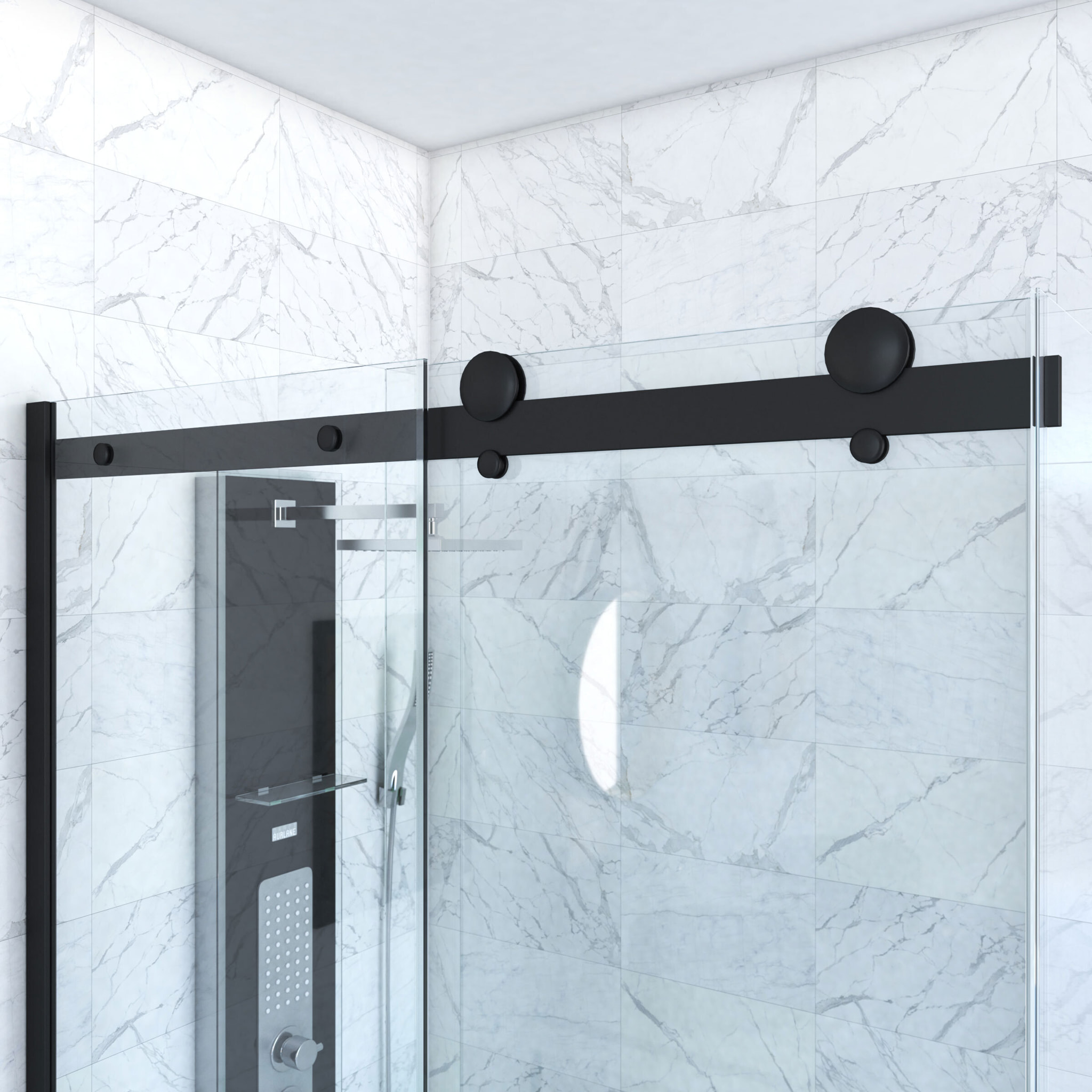 Porte de douche coulissante 120x200 cm noir mat - rail soft close + RETOUR 90 cm