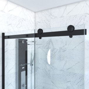 Porte de douche coulissante 120x200 cm noir mat - rail soft close + RETOUR 90 cm