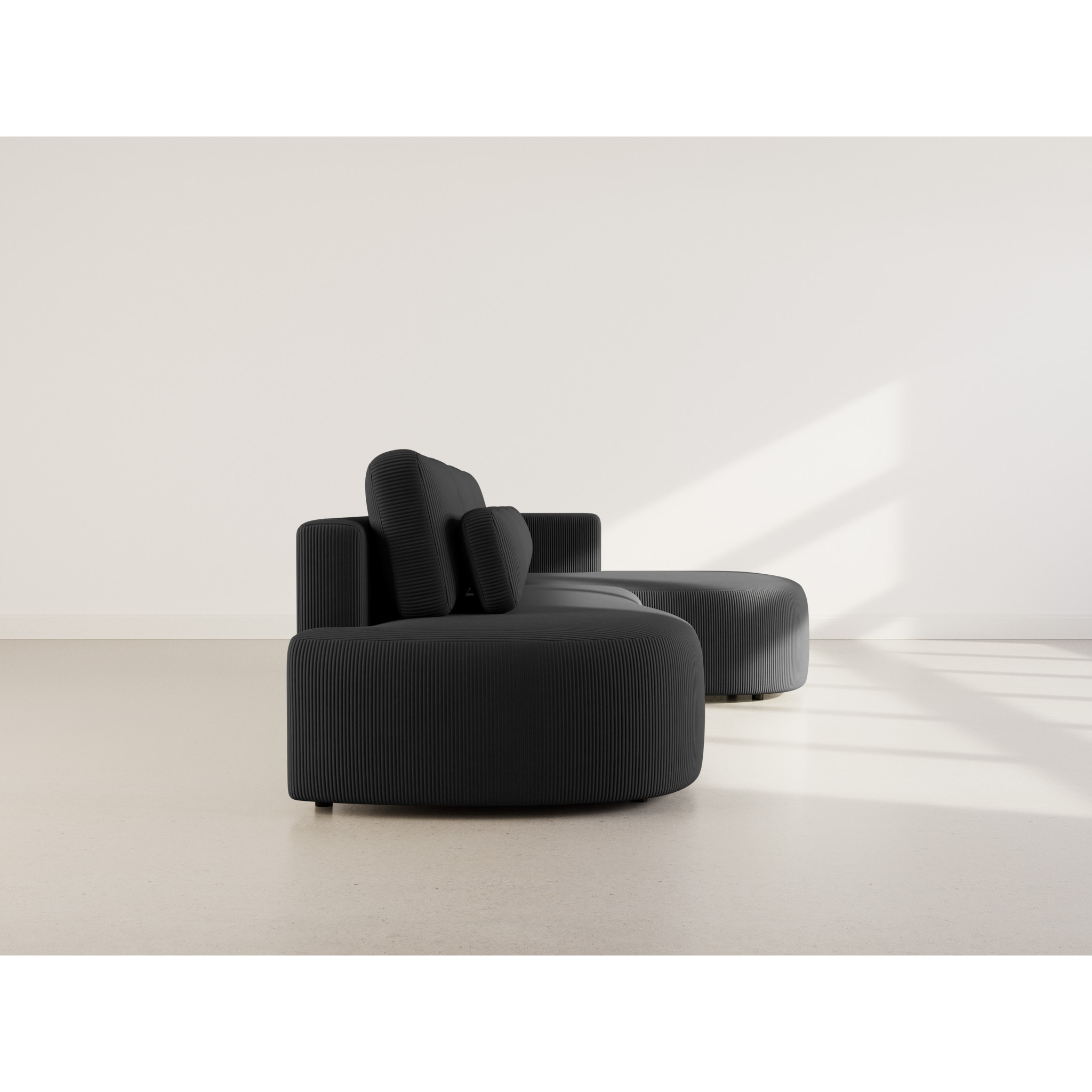 Mahina - canapé d'angle droit 4 places convertible avec coffre en velours côtelé - Noir