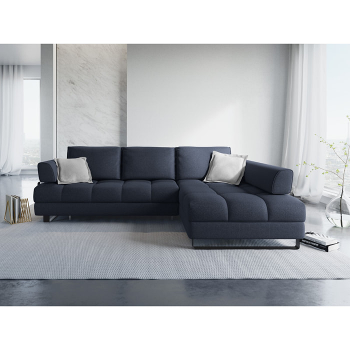 Canapé d'angle droit convertible avec coffre de rangement "Clinton" 5 places en tissu structurel bleu foncé