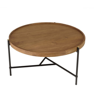SIXTINE - Table basse ronde 78x78cm plateau en bois de teck recyclé
