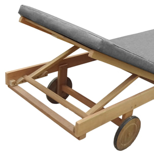 Bain de soleil pliant en acacia KANAWA - coussin gris