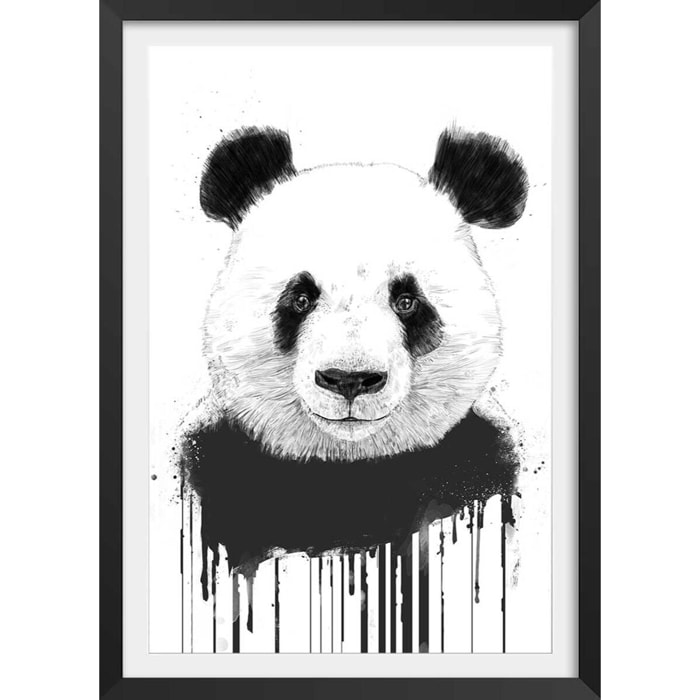 Affiche enfant panda flux  Affiche + cadre en bois - Noir