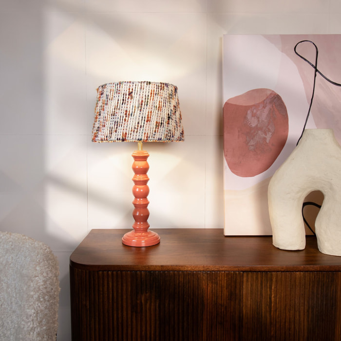 Lampe à poser en bois terracotta et abat jour en tissu h39cm ROMY