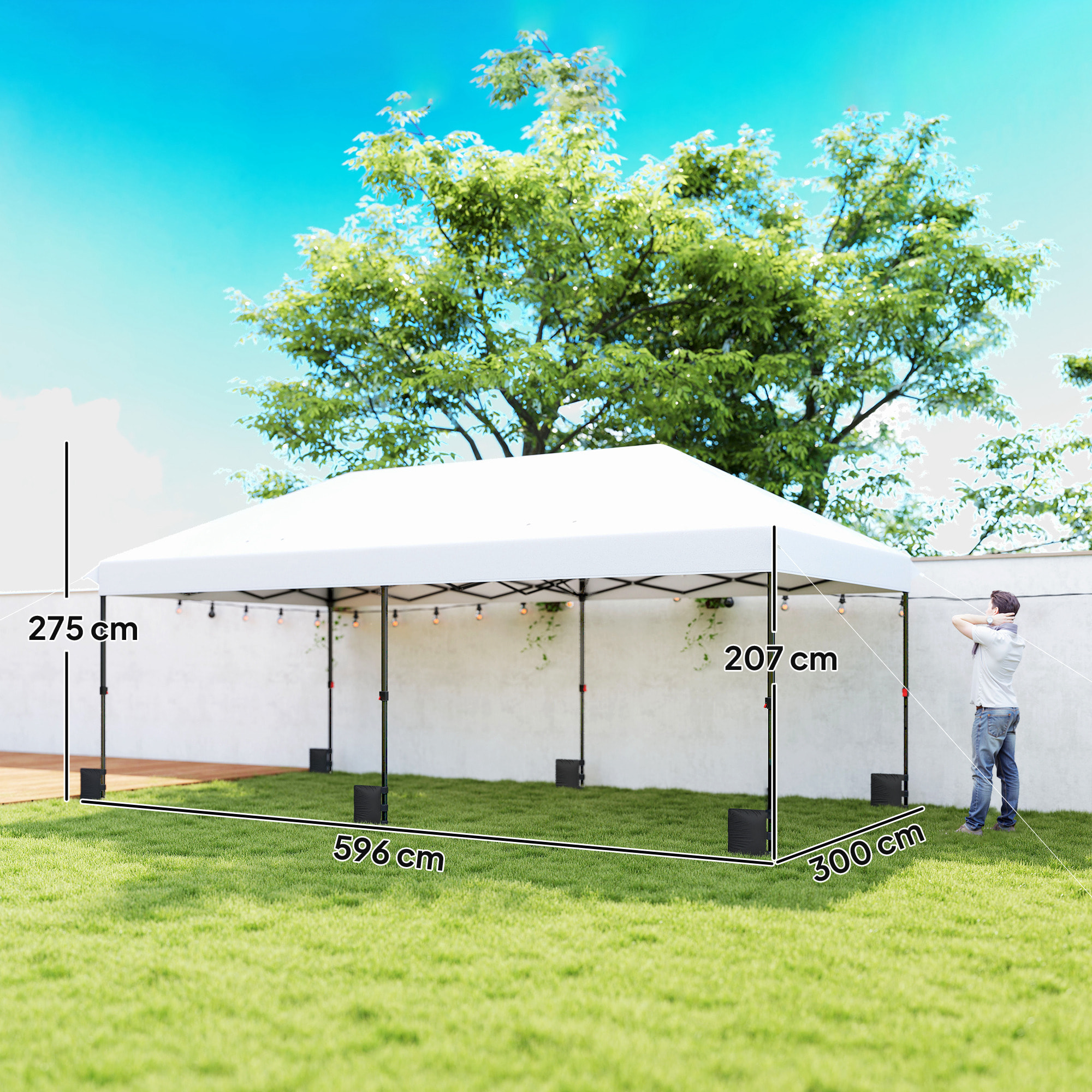 Carpa Plegable Gazebo 6x3 m, Pop-up, Cenador de Jardín Altura Ajustable en 3 Niveles, Toldo Protección UPF50+, Montaje Fácil con Bloqueo Central, 6 Sacos de Arena y Bolsa con Ruedas, Plateado