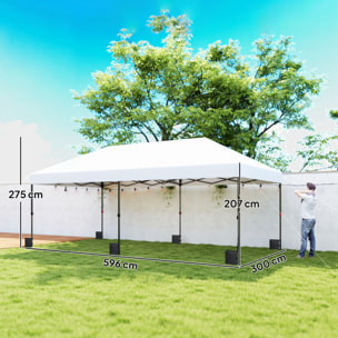 Carpa Plegable Gazebo 6x3 m, Pop-up, Cenador de Jardín Altura Ajustable en 3 Niveles, Toldo Protección UPF50+, Montaje Fácil con Bloqueo Central, 6 Sacos de Arena y Bolsa con Ruedas, Plateado