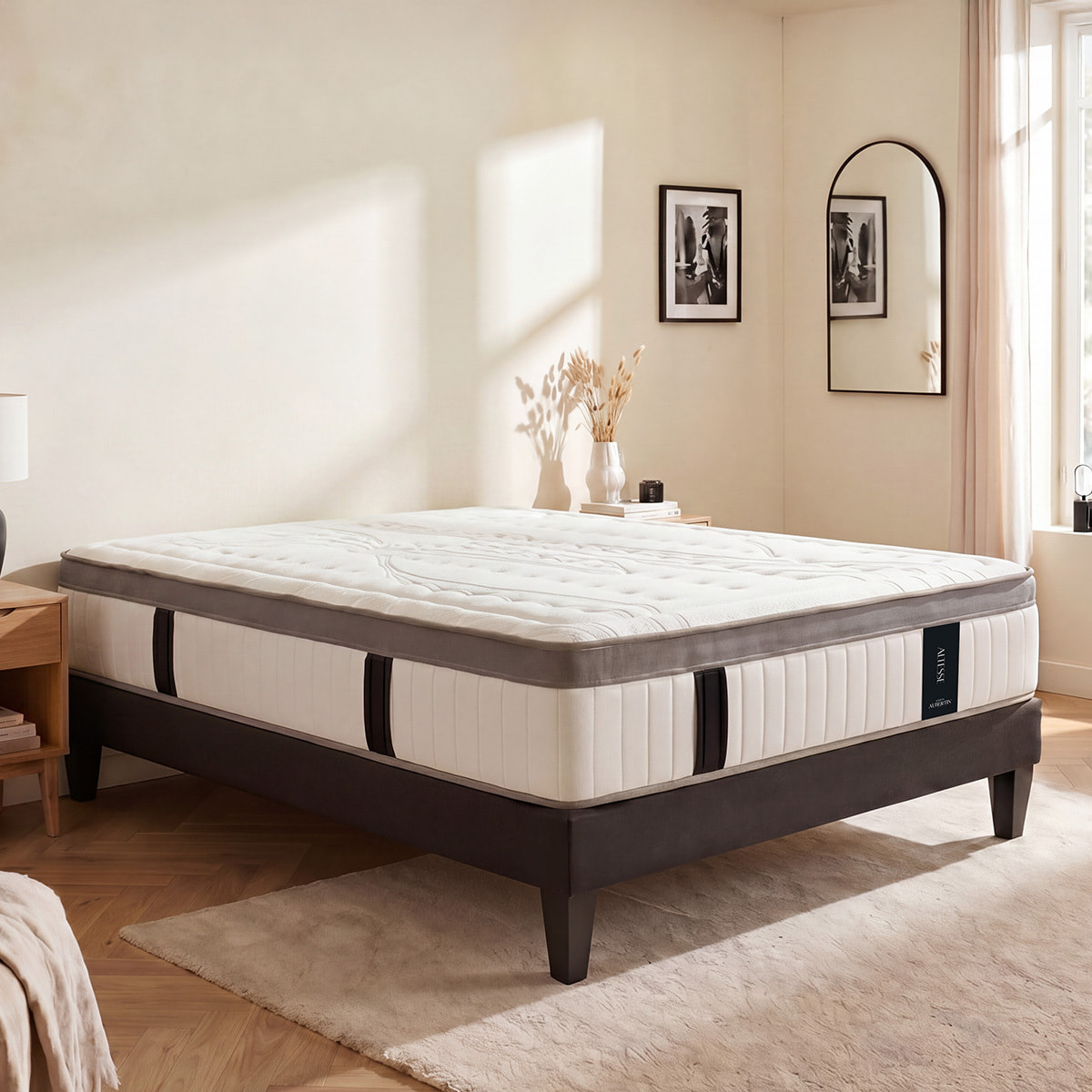 Ensemble Matelas Altesse & Sommier Kit Tissu, Mémoire de Forme & Hyper Soft, 27 cm, Accueil Enveloppant, Soutien Ferme