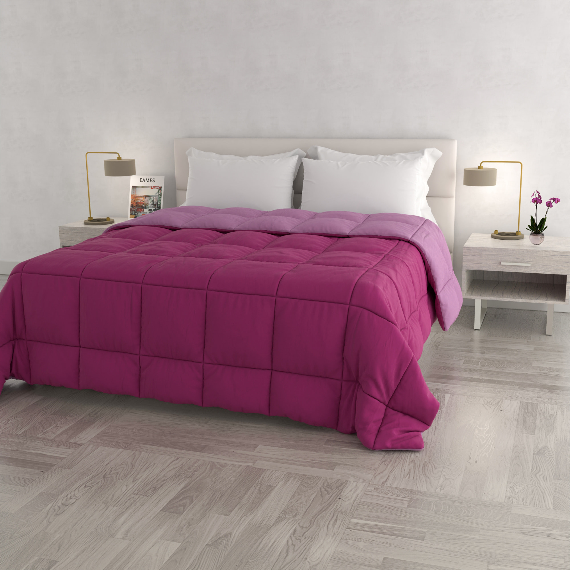 TRAPUNTA INVERNALE ELEGANT, 300gr, Microfibra, Doubleface, Made in Italy - FUCSIA/LILLA
