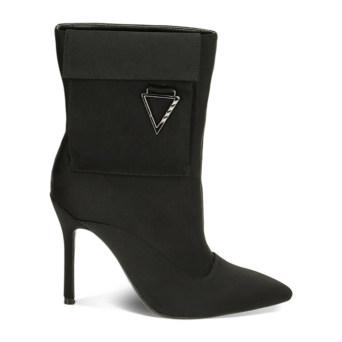 Botines cargo negros de tela, tacón de 10,5 cm