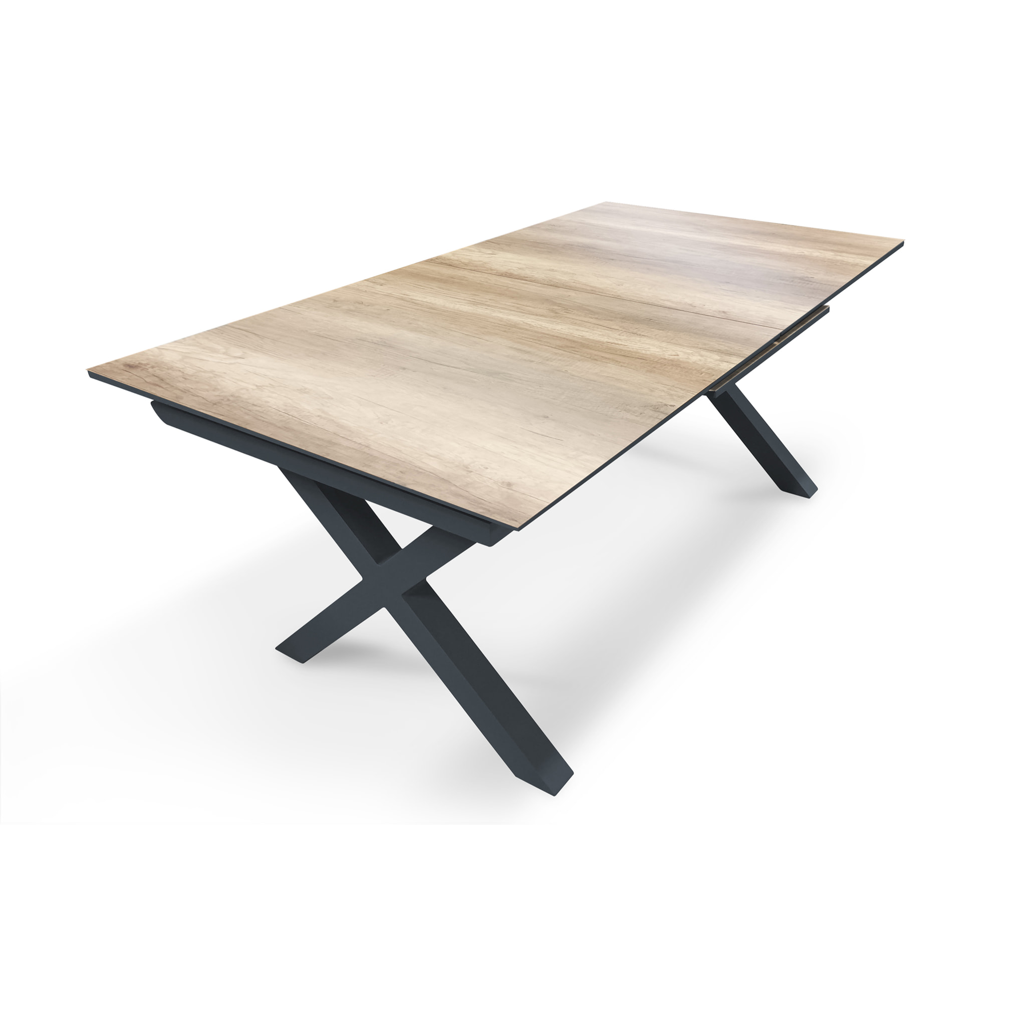 FLORIDE - Table de jardin en aluminium anthracite et plateau HPL imitation bois