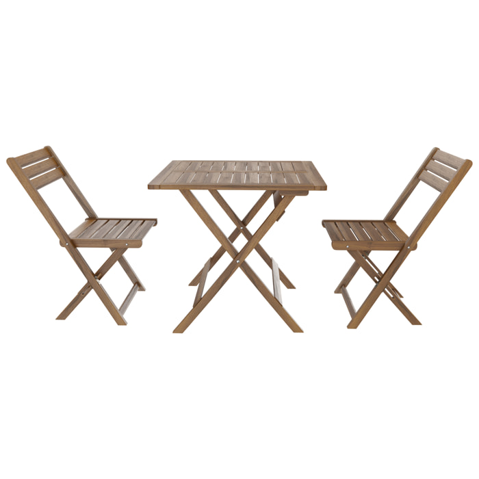 Set Tavolino E 2 Sedie Bistrot In Legno Acacia Pieghevole Portatile Facile Da Chiudere Comodo Trasporto Tavolo Quadrato Esterno Giardino 74x70x70 Cm