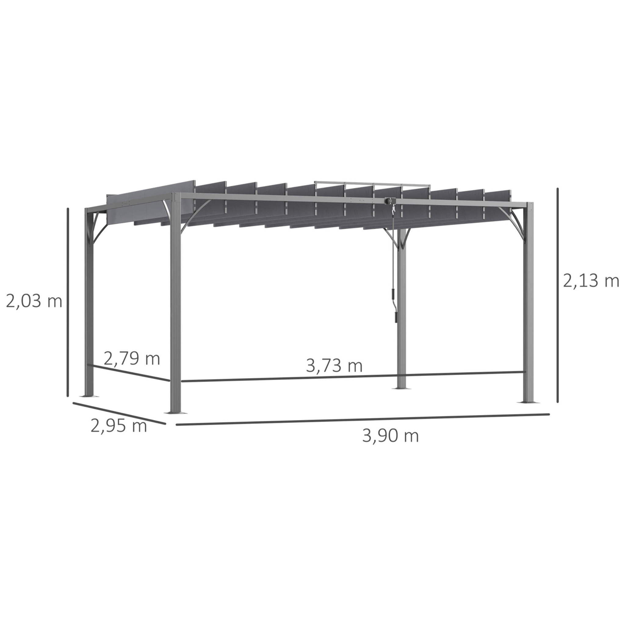 Pergola lames orientables dim. 3,9L x 2,95l x 2,13H m structure alu. acier époxy polyester gris