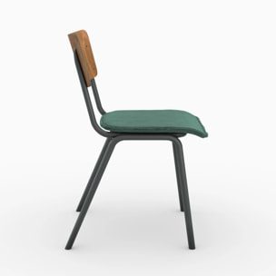 Lot de 2 chaises en bois foncé et velours vert - Nico