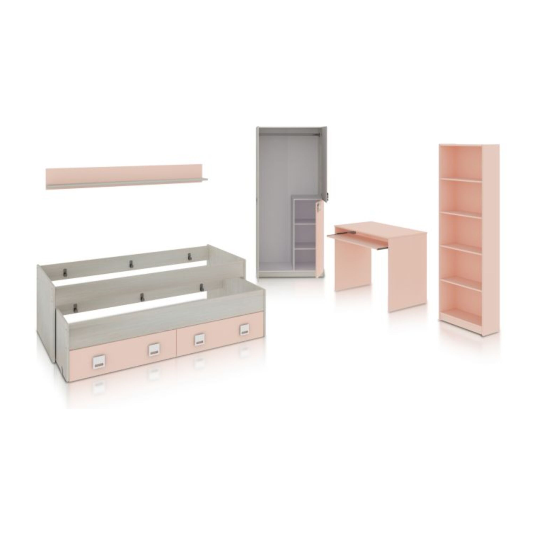 Dormitorio juvenil Kenia Max Blanco Alpes - Rosa y Gris