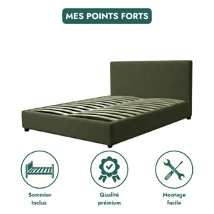 Lit coffre Colisée avec tête de lit | Robuste et confortable | Montage simple rapide | Bouclette | Vert