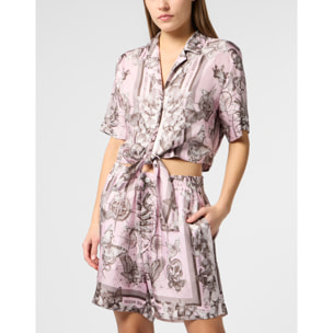 PHILIPP PLEIN Cropped Bow Shirt Butterfly Tattoo