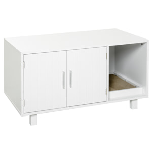 Maison de toilette pour chat - 2 portes, niche, grattoir amovible - MDF blanc