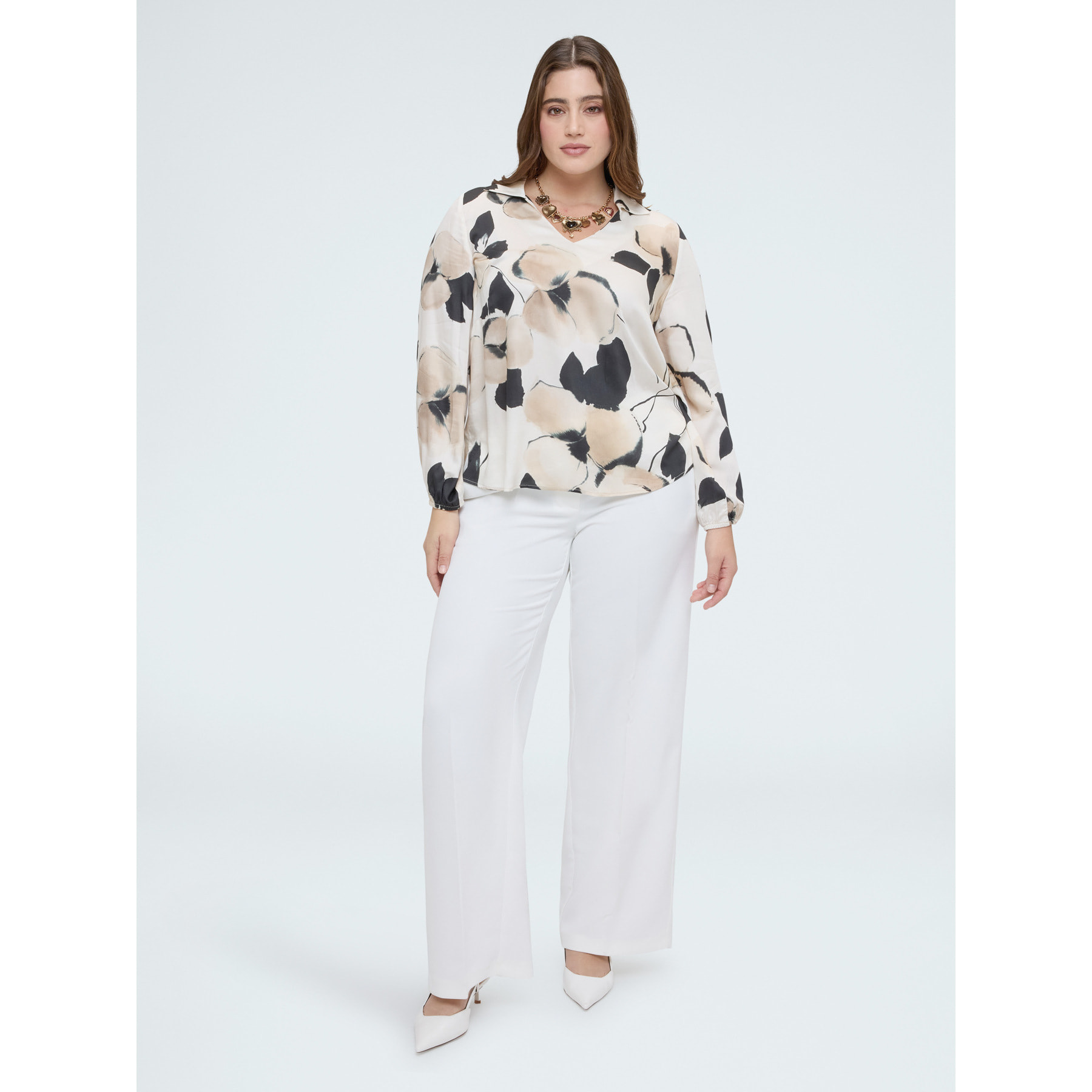 Fiorella Rubino - Blusa in raso con stampa floreale - Bianco