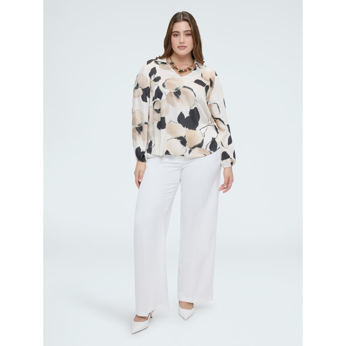 Fiorella Rubino - Blusa in raso con stampa floreale - Bianco