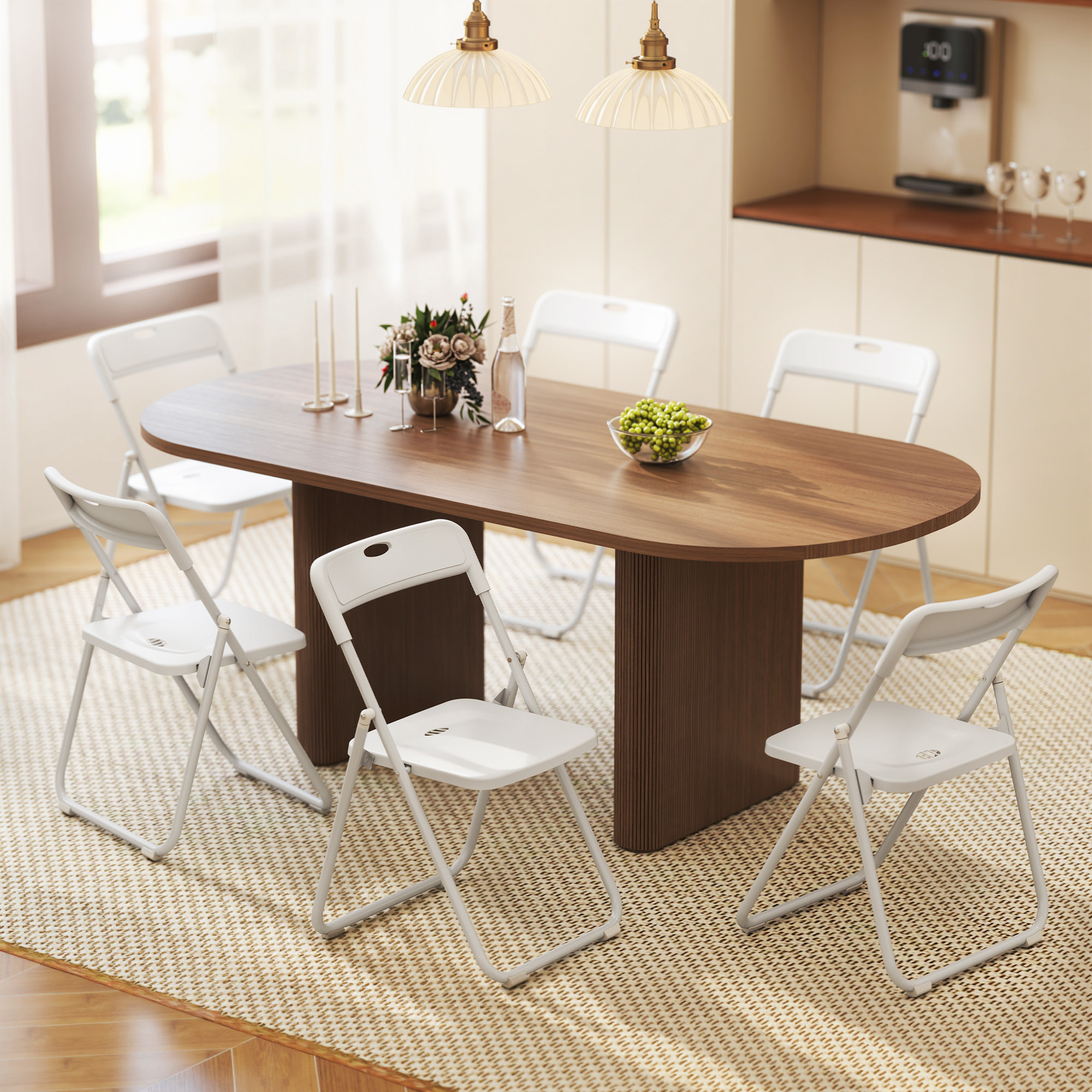 Juego de 6 Sillas Plegables de Plástico, Estructura de Acero, Sillas de Comedor con Respaldo Curvo, Asiento Cóncavo, para Espacios Pequeños, Salón, Oficina, Cocina, Blanco