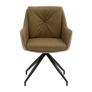 Set di 2 poltroncine girevoli WATSON in similpelle marrone, tessuto beige e gambe in metallo nero, con braccioli