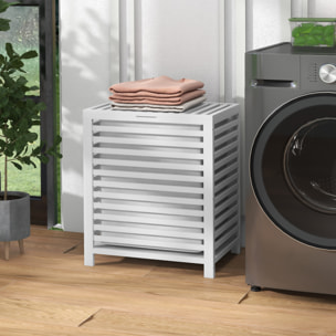 Cesto para Ropa Sucia de Bambú Capacidad de 55L Cesta para la Colada con Tapa 2 Asas y Bolsa Extraíble Forma Rectangular 50x36x60 cm Blanco