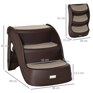 Escalera para Perros de 3 Peldaños Plegable Escalón de Plástica para Mascotas con Alfombras Antideslizantes para Cama Sofá Carga 15 kg 49x38x38 cm Marrón