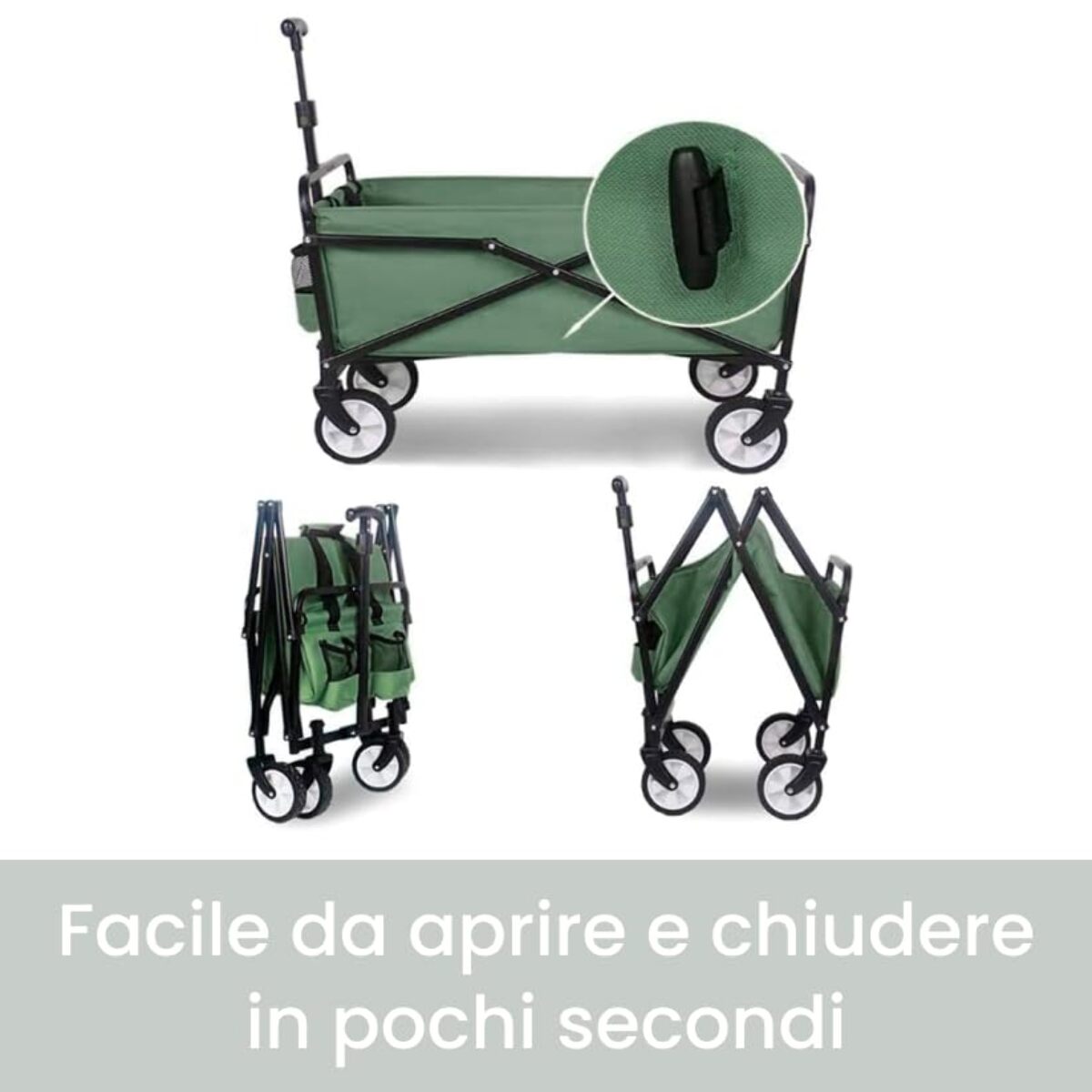 INTRECCI Carrellino Pieghevole da Spiaggia, Resistente a Raggi UV e Ruggine, Impermeabile, Peso max 60kg, con Manico Estensibile, Perfetto per Spiaggia, Pic-Nic e Campeggio, Mod. Lentini