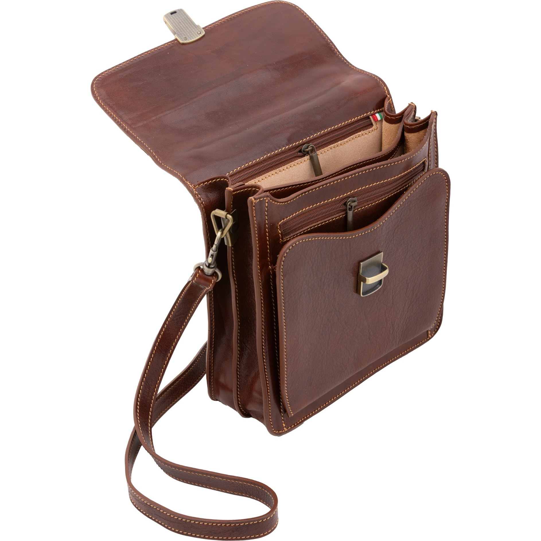 Borsa a tracolla uomo in vera pelle - Modello False - Made in Italy - 26.0 x 23.5 x 9.0 cm