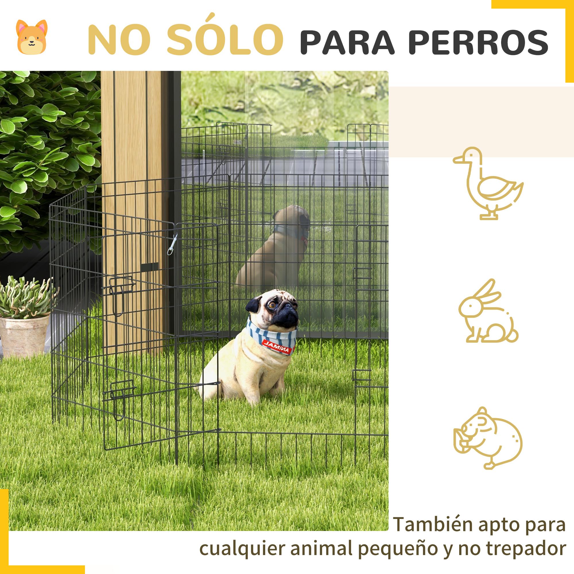 Parque de Juegos para Perros 8 Paneles Plegables Jaula Metálica para Mascotas con Puerta y Doble Cerradura para Jardín Patio Exterior Negro