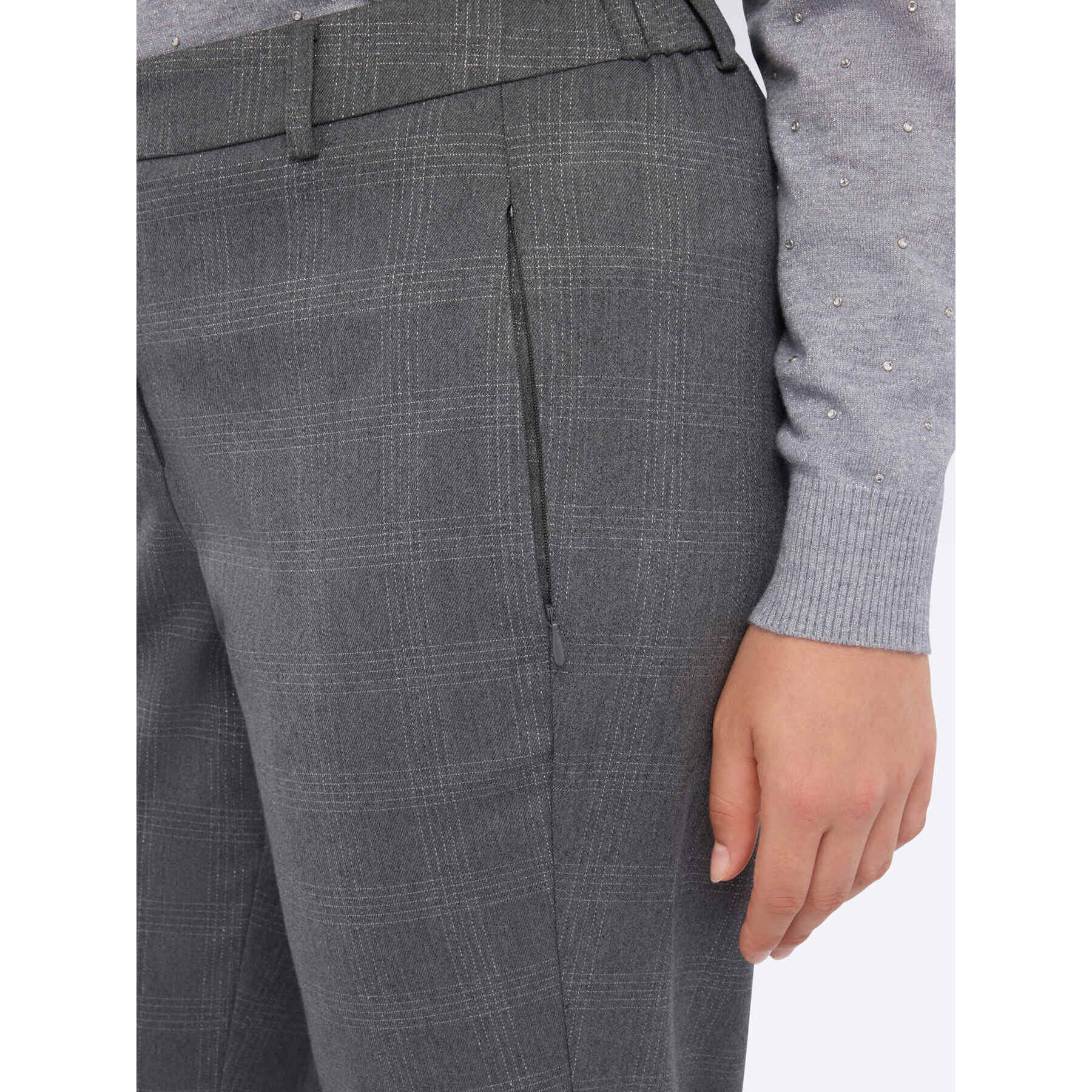 Fiorella Rubino - Pantaloni balloon stampa a quadri con filo lurex - Grigio